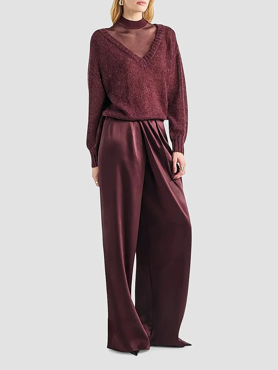 SEROYA Women's Camryn Draped Satin Pants | Thumbnail 6 SEROYA Women's Camryn Draped Satin Pants | Thumbnail 6