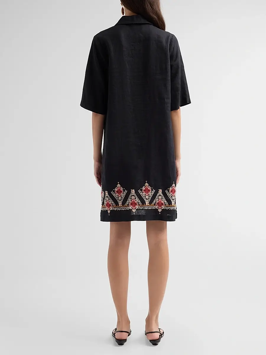 Johnny Was Women's Tamira Linen Relaxed Henley Tunic Dress | Thumbnail 3 Johnny Was Women's Tamira Linen Relaxed Henley Tunic Dress | Thumbnail 3