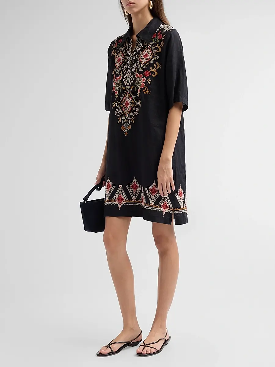 Johnny Was Women's Tamira Linen Relaxed Henley Tunic Dress | Thumbnail 4 Johnny Was Women's Tamira Linen Relaxed Henley Tunic Dress | Thumbnail 4