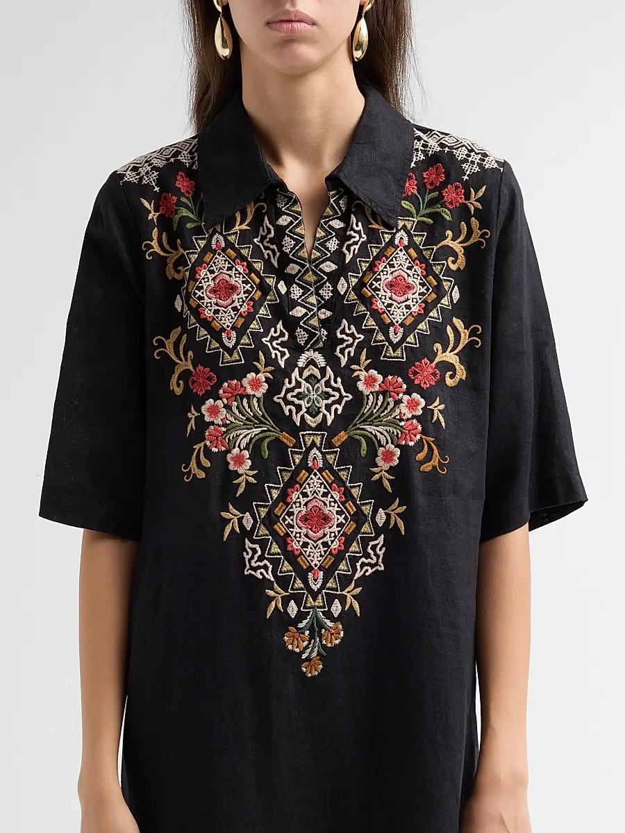 Johnny Was Women's Tamira Linen Relaxed Henley Tunic Dress | Thumbnail 5 Johnny Was Women's Tamira Linen Relaxed Henley Tunic Dress | Thumbnail 5