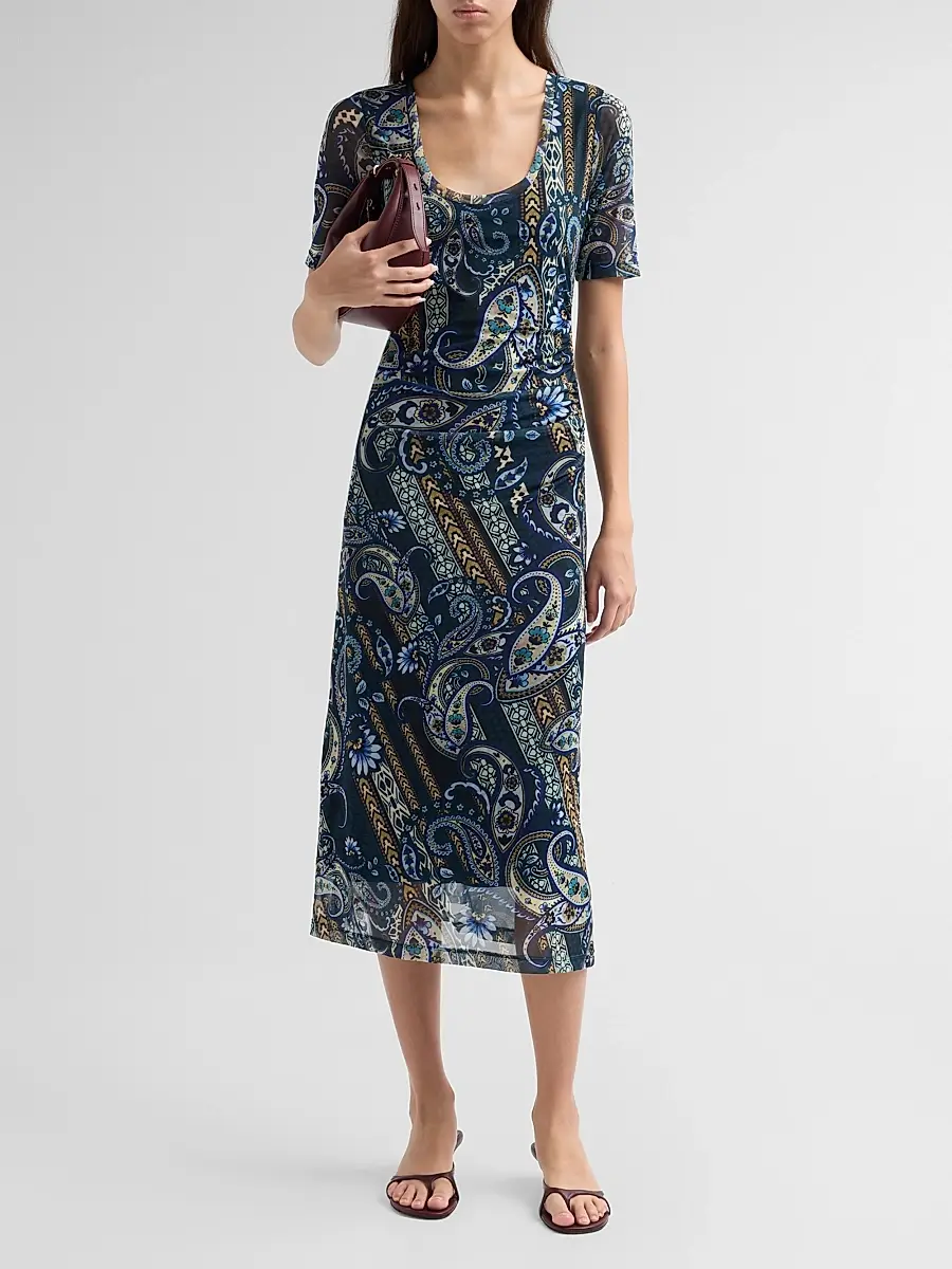 Johnny Was Women's Montecito Ruched Mesh Midi Dress | Thumbnail 2 Johnny Was Women's Montecito Ruched Mesh Midi Dress | Thumbnail 2