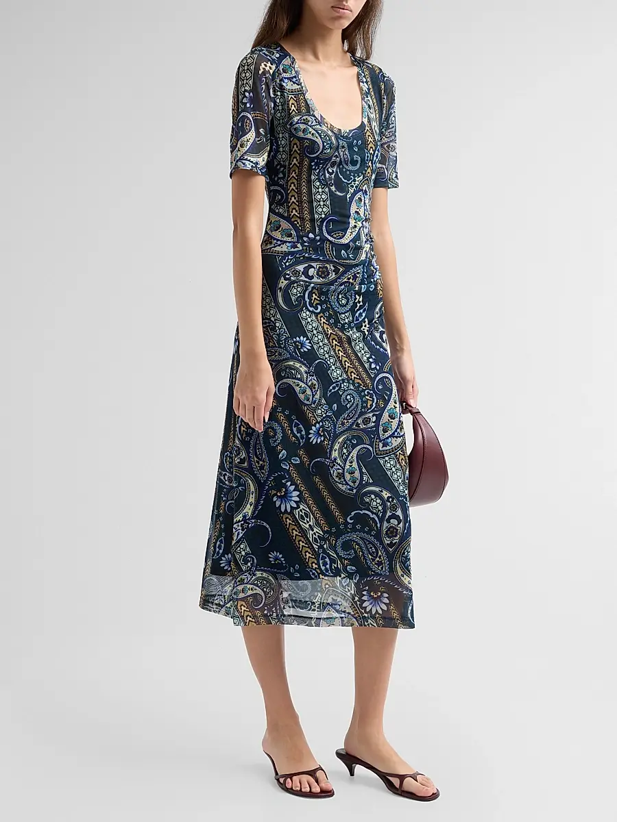 Johnny Was Women's Montecito Ruched Mesh Midi Dress | Thumbnail 4 Johnny Was Women's Montecito Ruched Mesh Midi Dress | Thumbnail 4