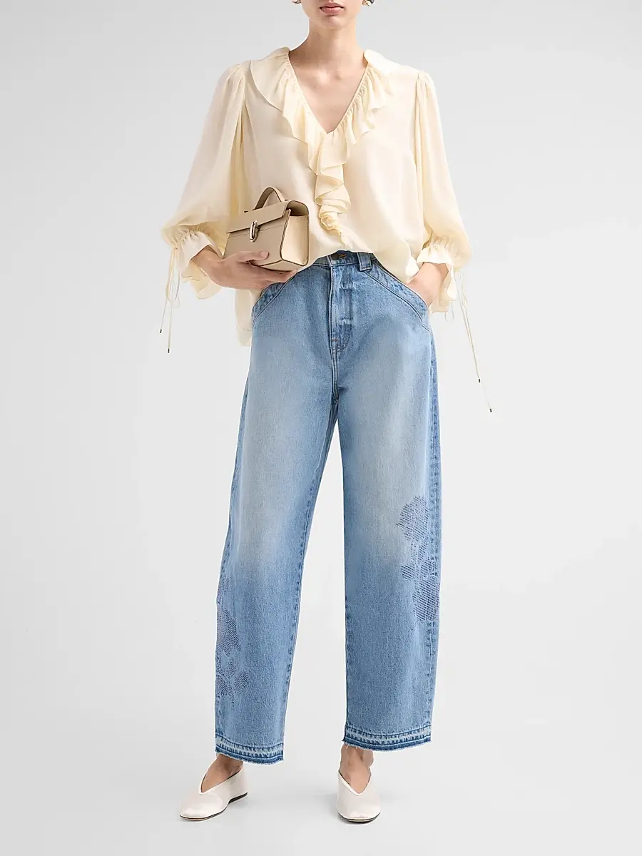 Johnny Was Women's Patchwork Bouquet Barrel-Leg Jeans | Thumbnail 2 Johnny Was Women's Patchwork Bouquet Barrel-Leg Jeans | Thumbnail 2