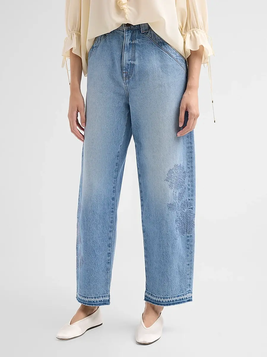 Johnny Was Women's Patchwork Bouquet Barrel-Leg Jeans | Thumbnail 4 Johnny Was Women's Patchwork Bouquet Barrel-Leg Jeans | Thumbnail 4