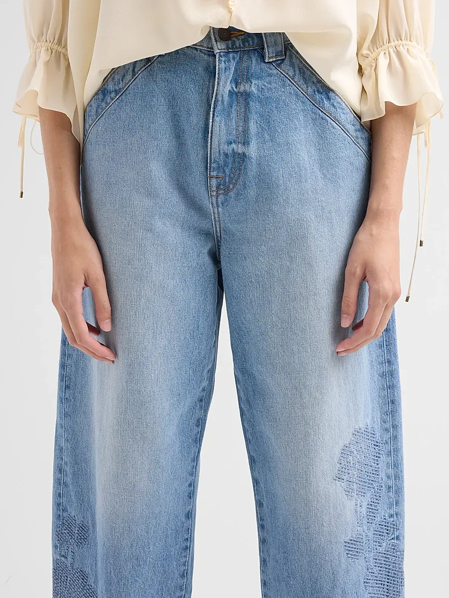 Johnny Was Women's Patchwork Bouquet Barrel-Leg Jeans | Thumbnail 5 Johnny Was Women's Patchwork Bouquet Barrel-Leg Jeans | Thumbnail 5
