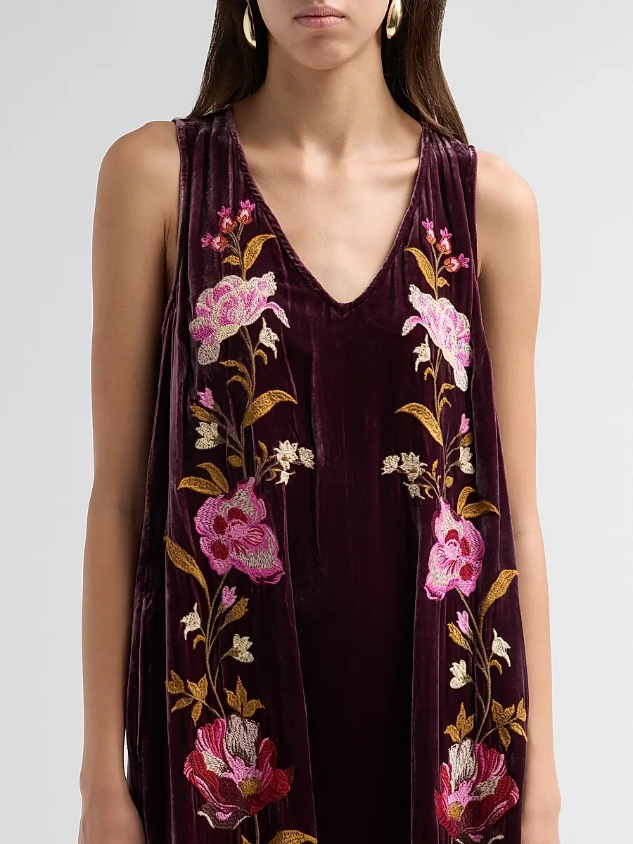 Johnny Was Women's Floral Embroidered Velvet Shift Midi Dress | Thumbnail 5