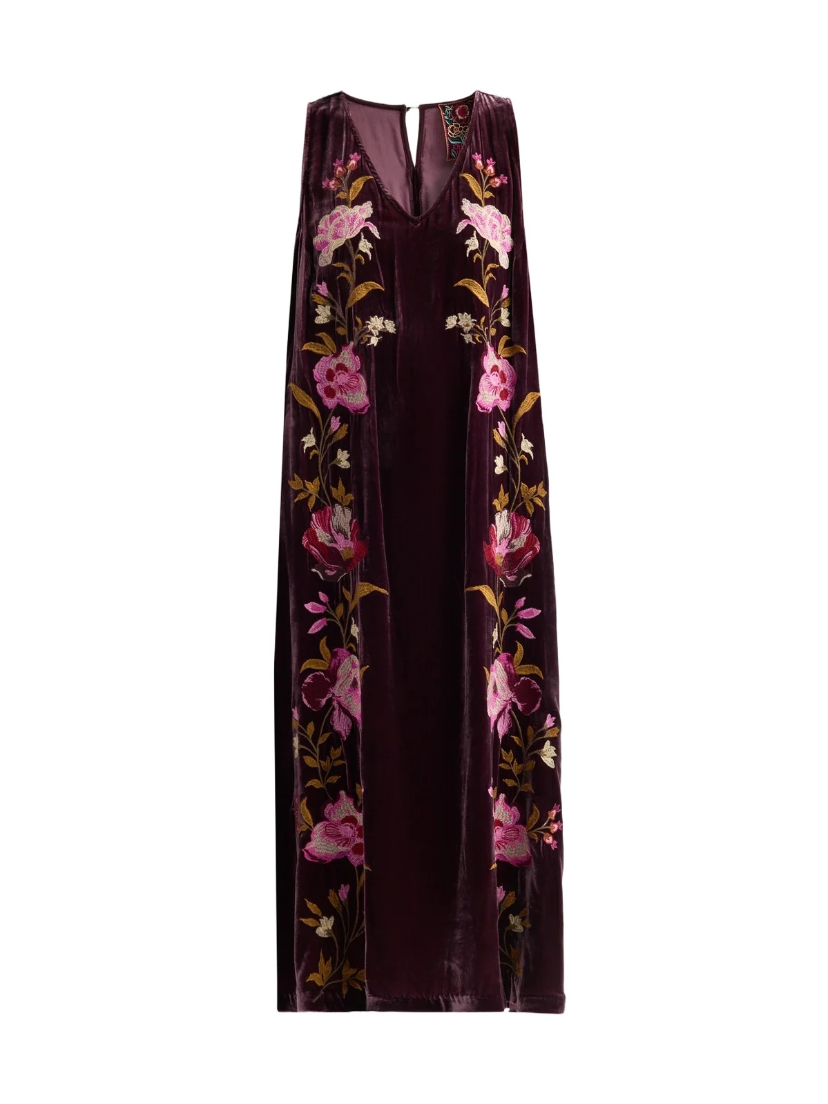 Women's Floral Embroidered Velvet Shift Midi Dress