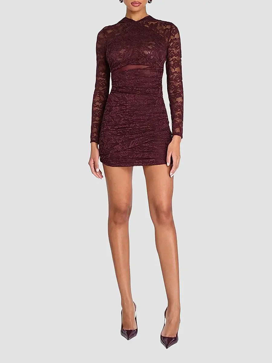 SEROYA Women's Moxey Ruched Lace Mini Dress | Thumbnail 4