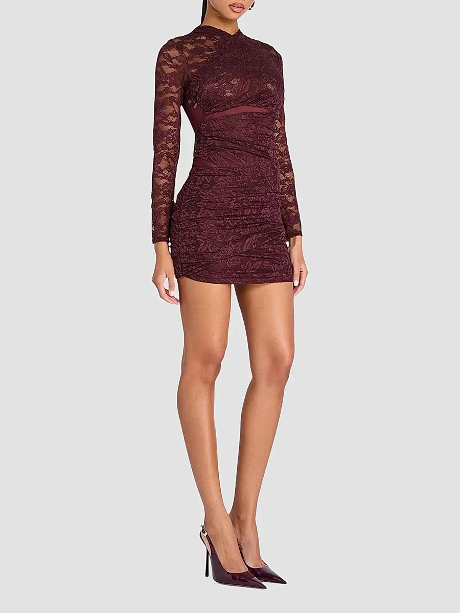 SEROYA Women's Moxey Ruched Lace Mini Dress | Thumbnail 6
