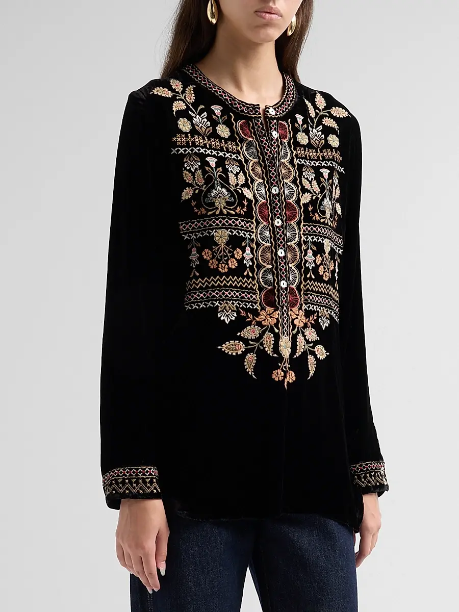 Johnny Was Women's Anya Velvet Henley Tunic | Thumbnail 4 Johnny Was Women's Anya Velvet Henley Tunic | Thumbnail 4