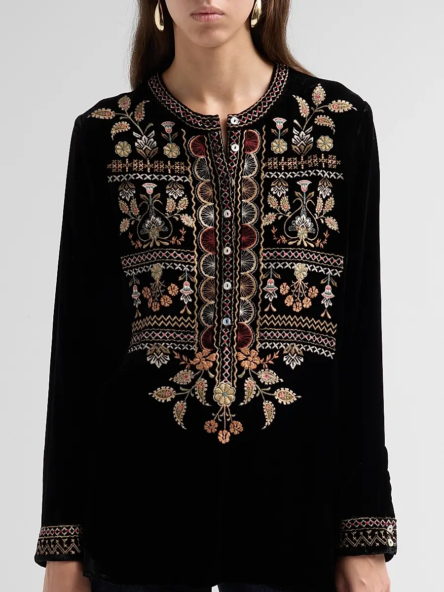 Johnny Was Women's Anya Velvet Henley Tunic | Thumbnail 5 Johnny Was Women's Anya Velvet Henley Tunic | Thumbnail 5