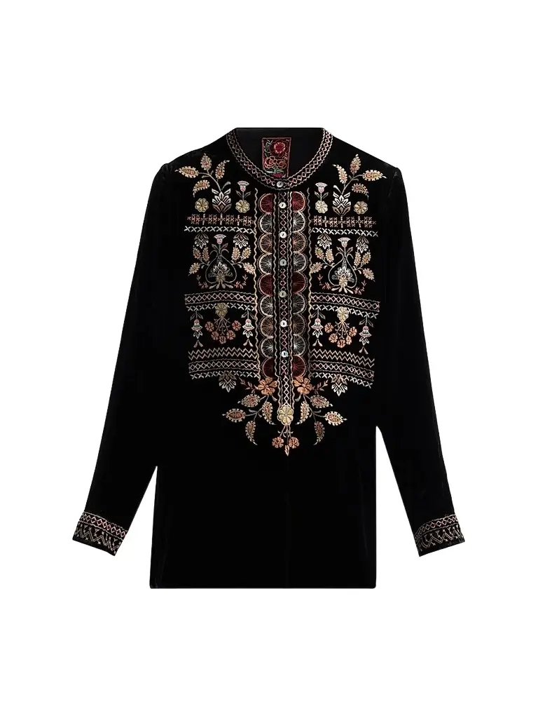 Johnny Was Women's Anya Velvet Henley Tunic