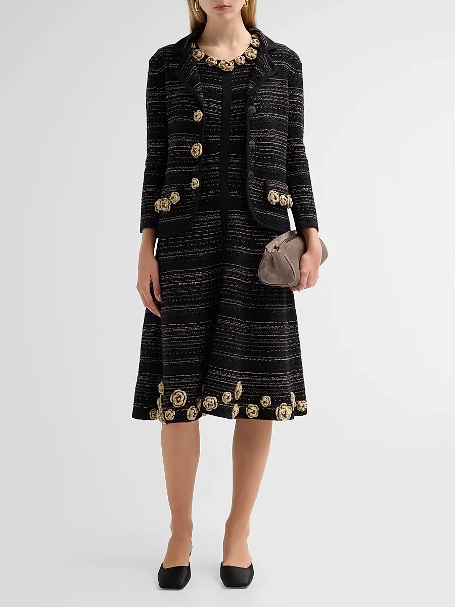 Teri Jon by Rickie Freeman Women's Striped Rosette-Appliqué Jacket | Thumbnail 2