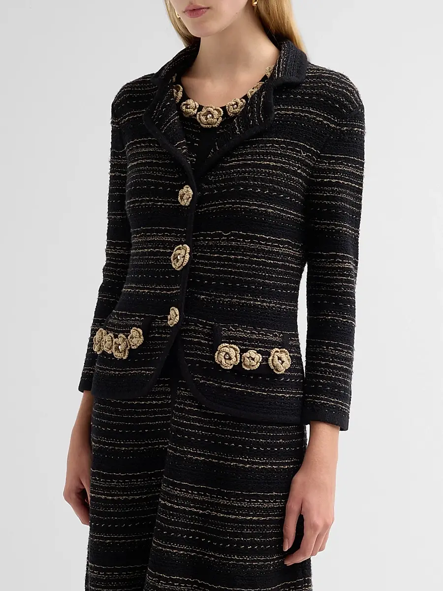 Teri Jon by Rickie Freeman Women's Striped Rosette-Appliqué Jacket | Thumbnail 4