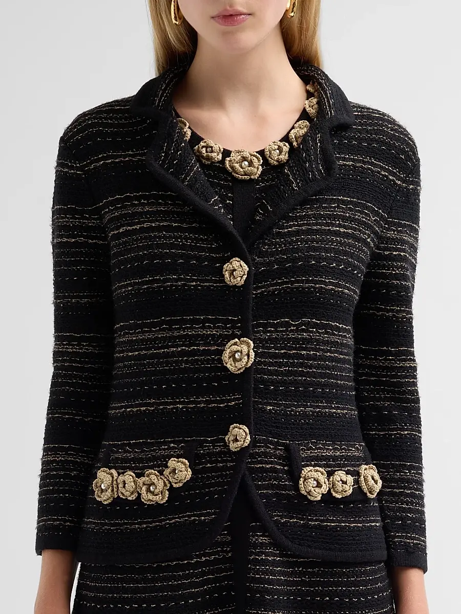 Teri Jon by Rickie Freeman Women's Striped Rosette-Appliqué Jacket | Thumbnail 5