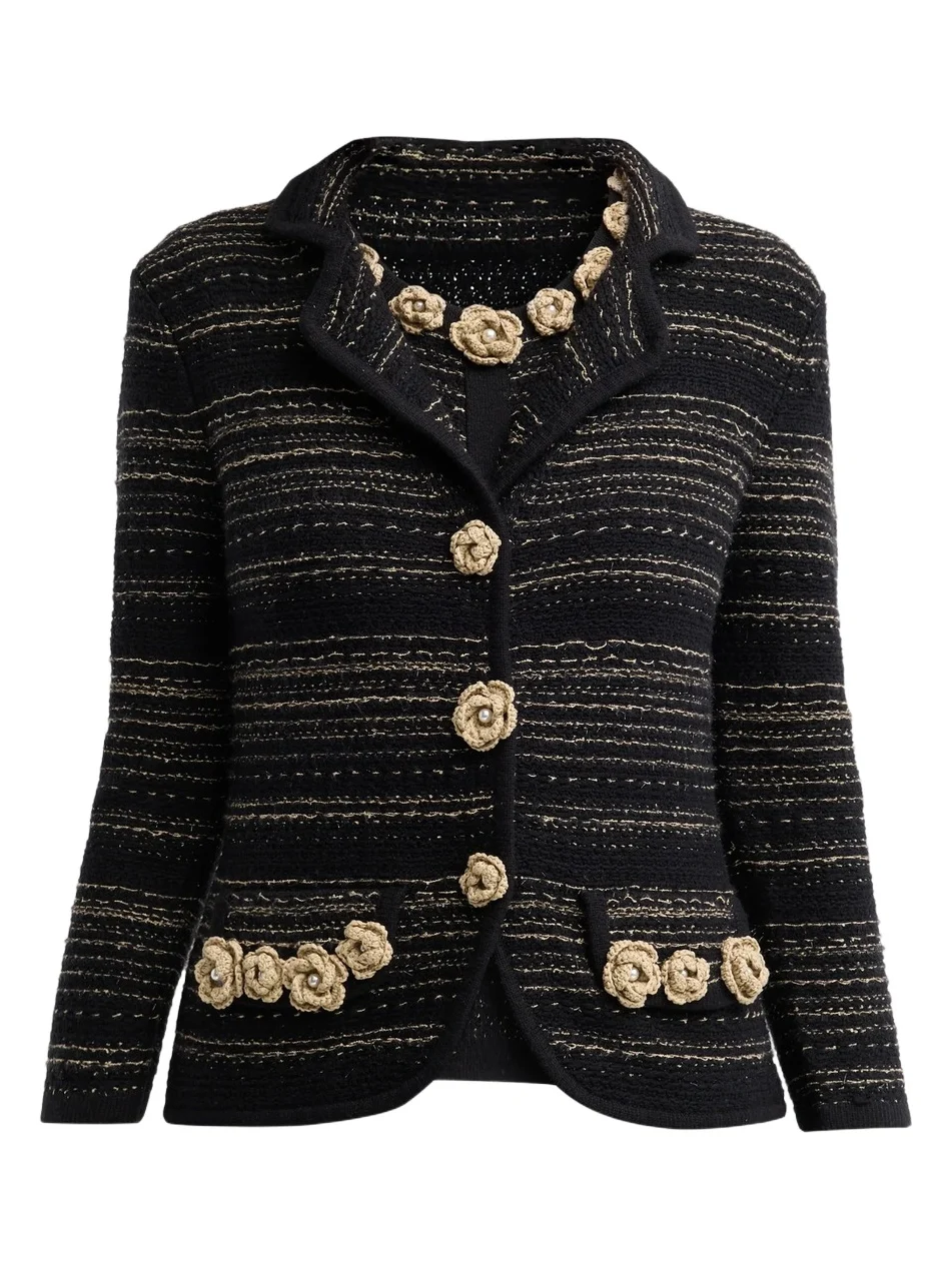 Women's Striped Rosette-Appliqué Jacket Women's Striped Rosette-Appliqué Jacket