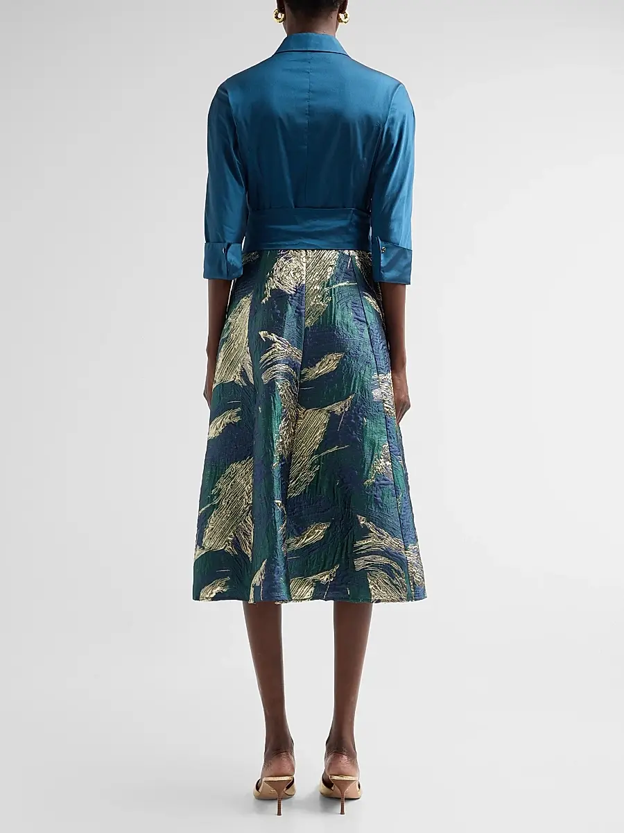 Teri Jon by Rickie Freeman Women's Jacquard Taffeta Shirtdress | Thumbnail 3 Teri Jon by Rickie Freeman Women's Jacquard Taffeta Shirtdress | Thumbnail 3