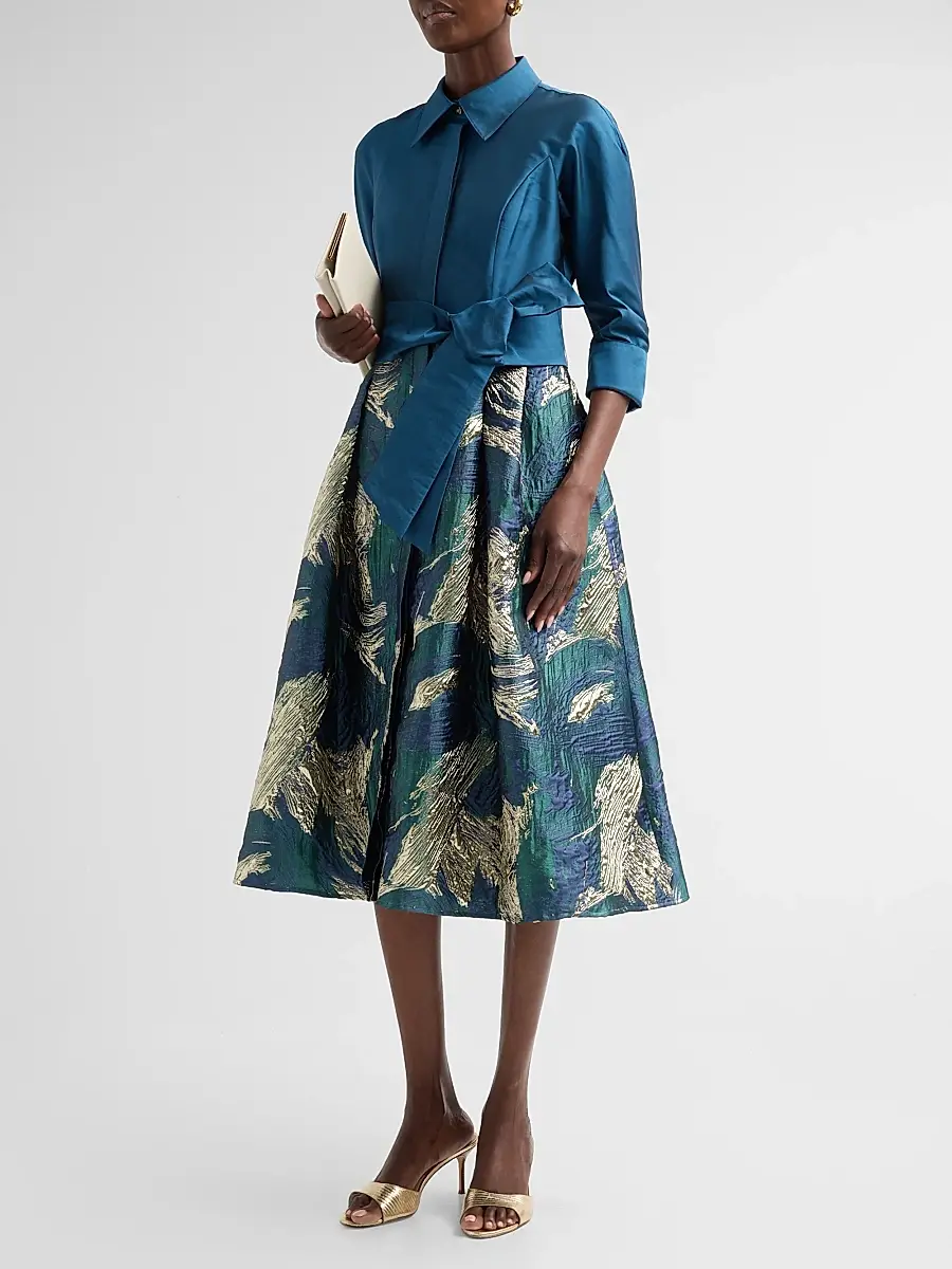 Teri Jon by Rickie Freeman Women's Jacquard Taffeta Shirtdress | Thumbnail 4 Teri Jon by Rickie Freeman Women's Jacquard Taffeta Shirtdress | Thumbnail 4
