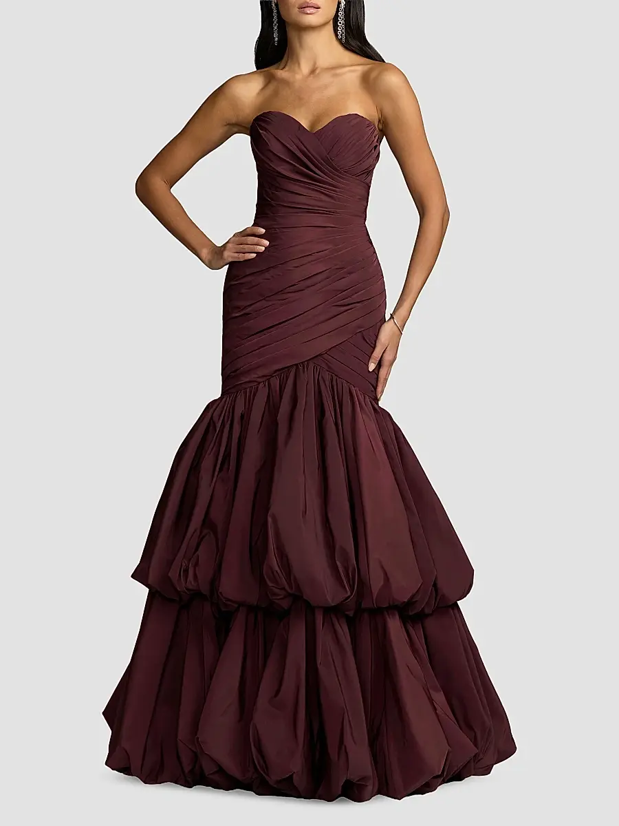 Mac Duggal Women's Strapless Tiered-Bubble Faille Trumpet Gown | Thumbnail 2 Mac Duggal Women's Strapless Tiered-Bubble Faille Trumpet Gown | Thumbnail 2