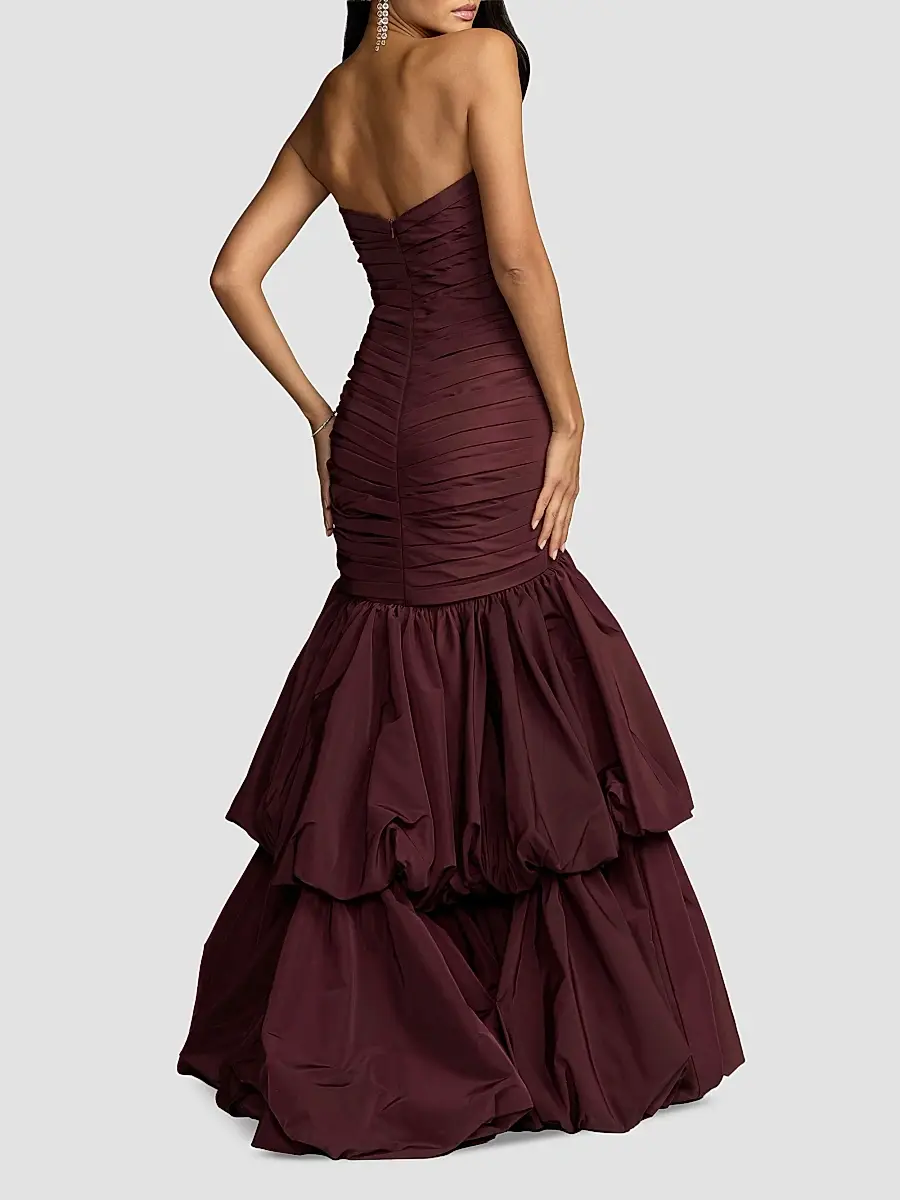 Mac Duggal Women's Strapless Tiered-Bubble Faille Trumpet Gown | Thumbnail 3 Mac Duggal Women's Strapless Tiered-Bubble Faille Trumpet Gown | Thumbnail 3