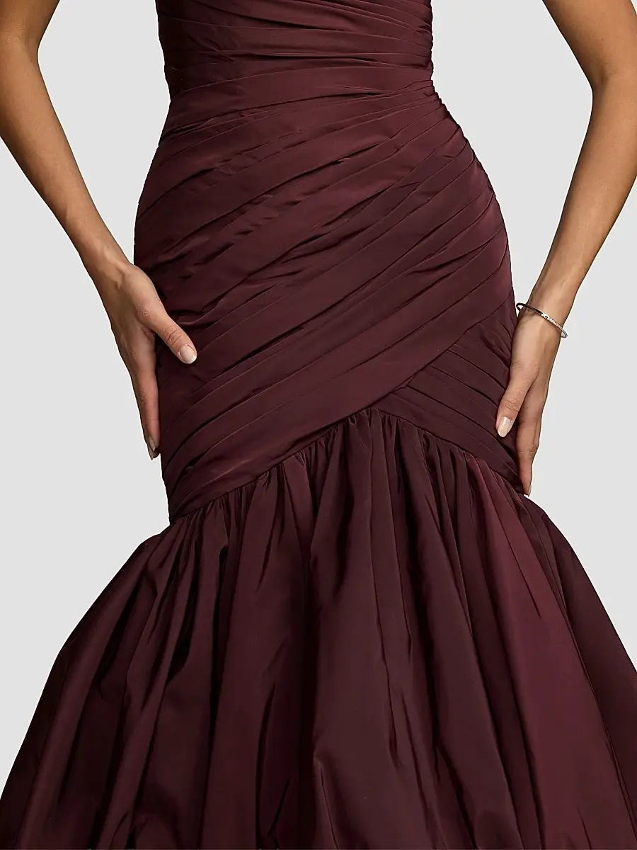 Mac Duggal Women's Strapless Tiered-Bubble Faille Trumpet Gown | Thumbnail 5 Mac Duggal Women's Strapless Tiered-Bubble Faille Trumpet Gown | Thumbnail 5