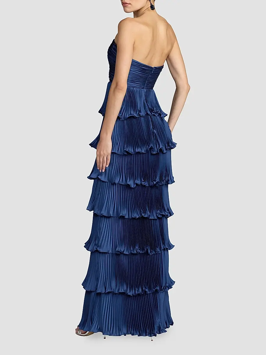 Mac Duggal Women's Ieena Pleated Charmeuse Strapless Tiered Ruffle Gown | Thumbnail 3 Mac Duggal Women's Ieena Pleated Charmeuse Strapless Tiered Ruffle Gown | Thumbnail 3