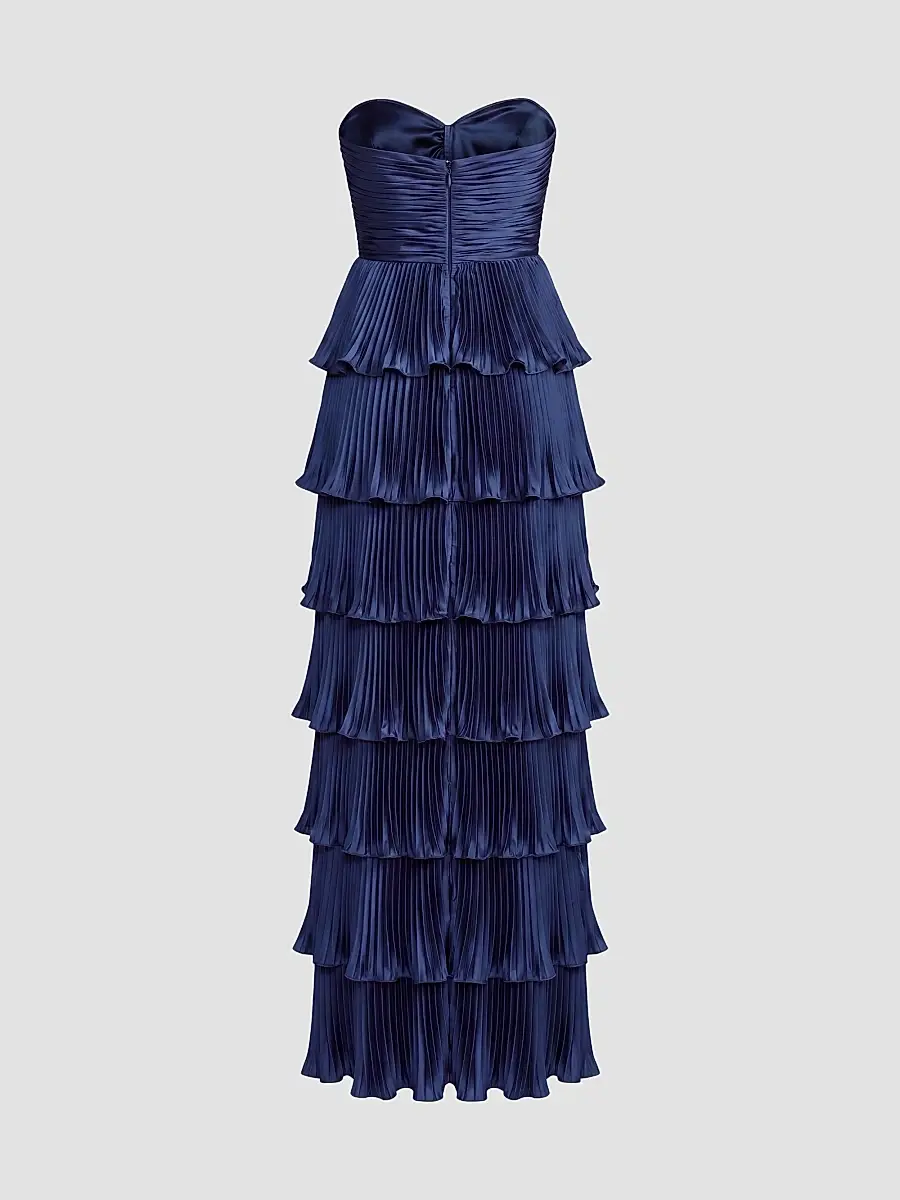 Mac Duggal Women's Ieena Pleated Charmeuse Strapless Tiered Ruffle Gown | Thumbnail 6 Mac Duggal Women's Ieena Pleated Charmeuse Strapless Tiered Ruffle Gown | Thumbnail 6