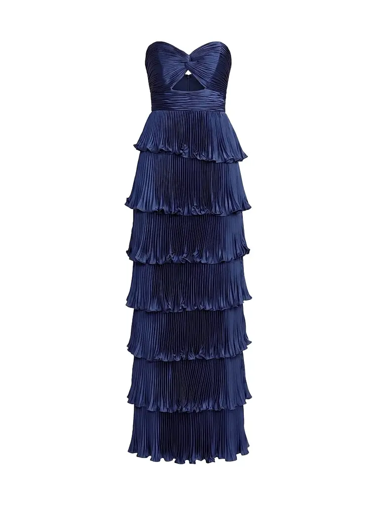 Mac Duggal Women's Ieena Pleated Charmeuse Strapless Tiered Ruffle Gown