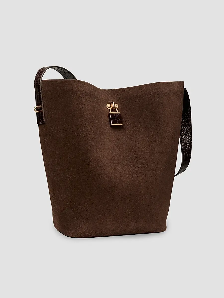 Tory Burch Women's Lock Suede Bucket Bag | Thumbnail 4 Tory Burch Women's Lock Suede Bucket Bag | Thumbnail 4