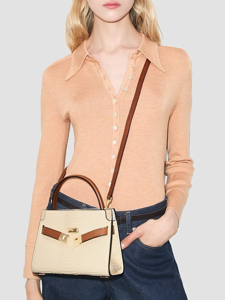 Tory Burch Women's Lee Radziwill Small Snake-Embossed Leather Top Handle Bag | Thumbnail 3 Tory Burch Women's Lee Radziwill Small Snake-Embossed Leather Top Handle Bag | Thumbnail 3