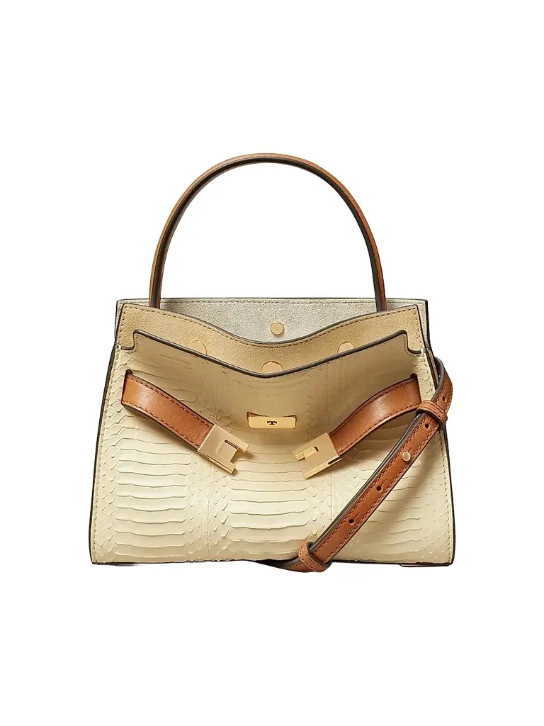 Tory Burch Women's Lee Radziwill Small Snake-Embossed Leather Top Handle Bag