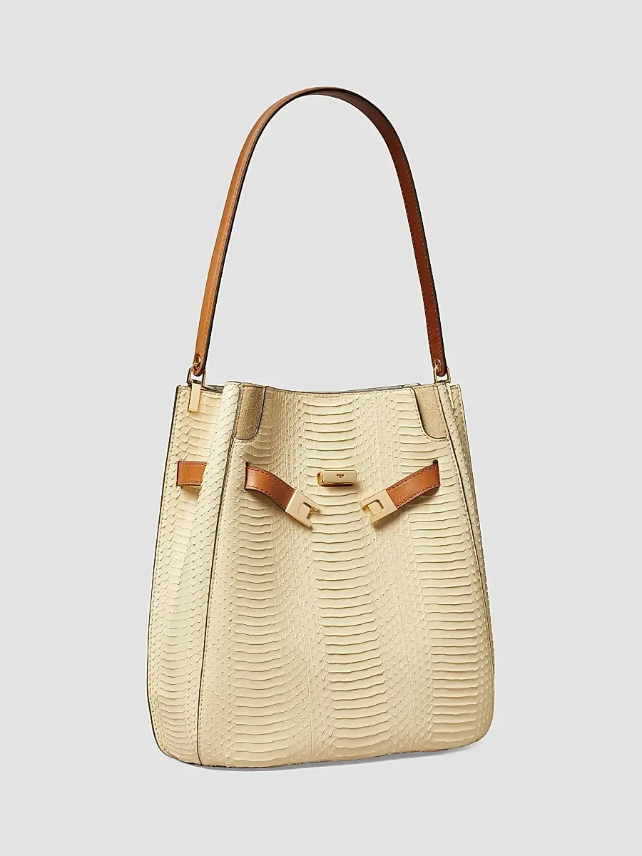 Tory Burch Women's Lee Radziwill Snake-Embossed Leather Bucket Bag | Thumbnail 4