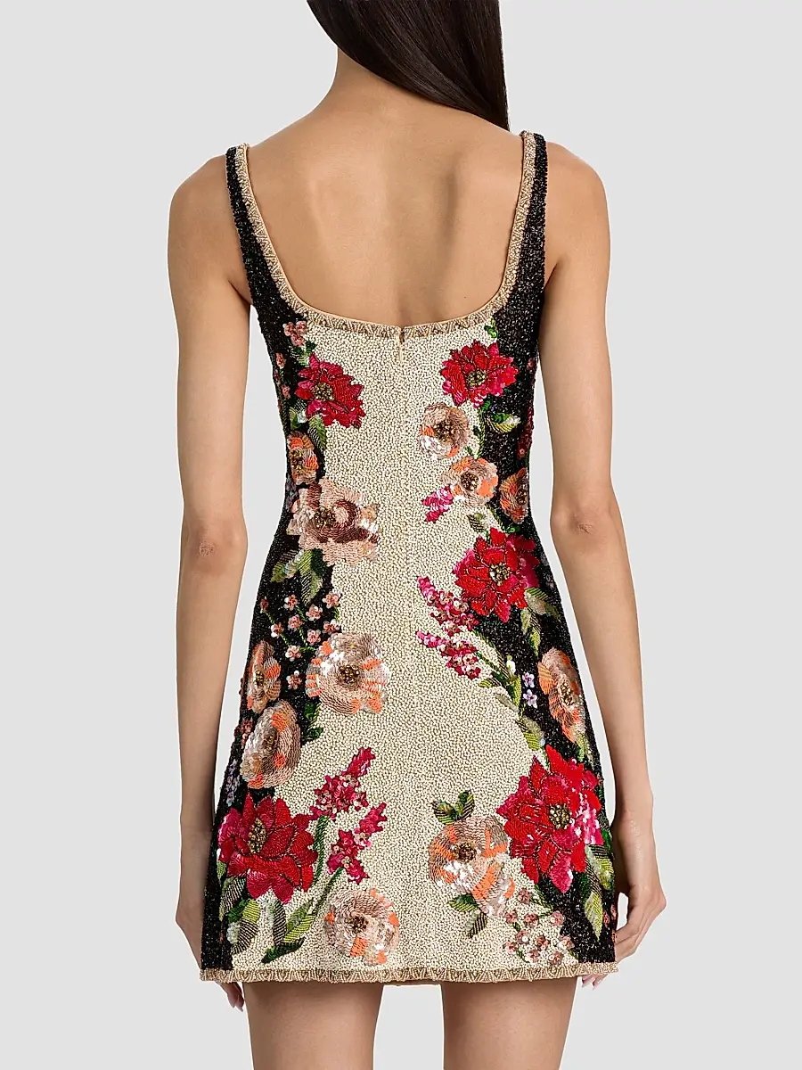 Alice + Olivia Women's Eve Floral-Beaded Mini Dress | Thumbnail 3 Alice + Olivia Women's Eve Floral-Beaded Mini Dress | Thumbnail 3
