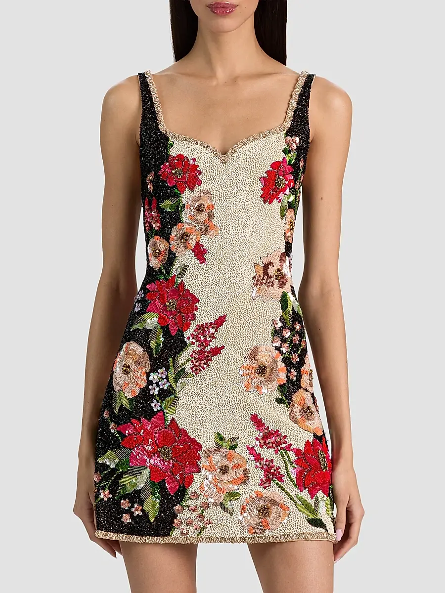 Alice + Olivia Women's Eve Floral-Beaded Mini Dress | Thumbnail 4 Alice + Olivia Women's Eve Floral-Beaded Mini Dress | Thumbnail 4