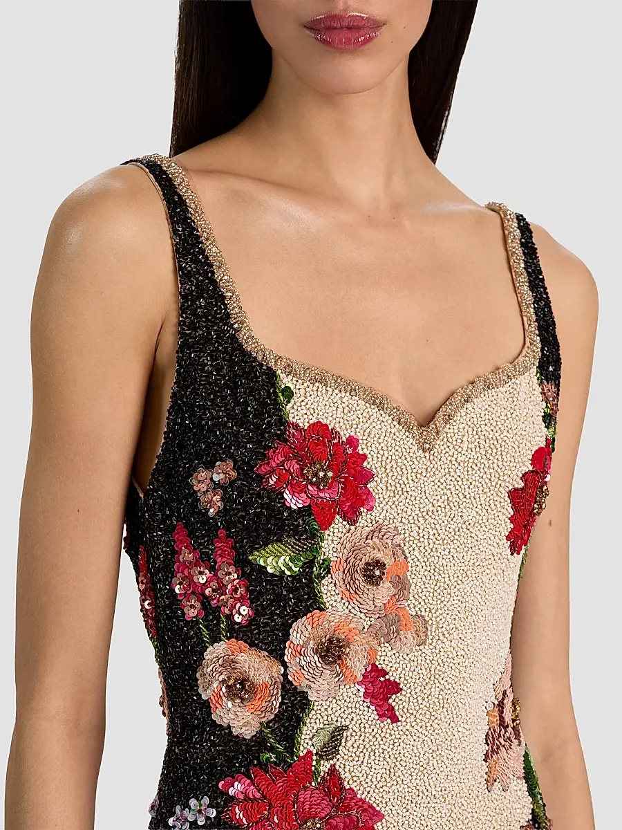 Alice + Olivia Women's Eve Floral-Beaded Mini Dress | Thumbnail 5 Alice + Olivia Women's Eve Floral-Beaded Mini Dress | Thumbnail 5