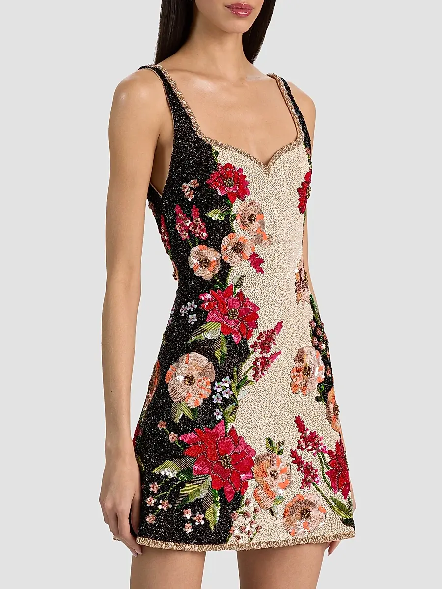Alice + Olivia Women's Eve Floral-Beaded Mini Dress | Thumbnail 6 Alice + Olivia Women's Eve Floral-Beaded Mini Dress | Thumbnail 6