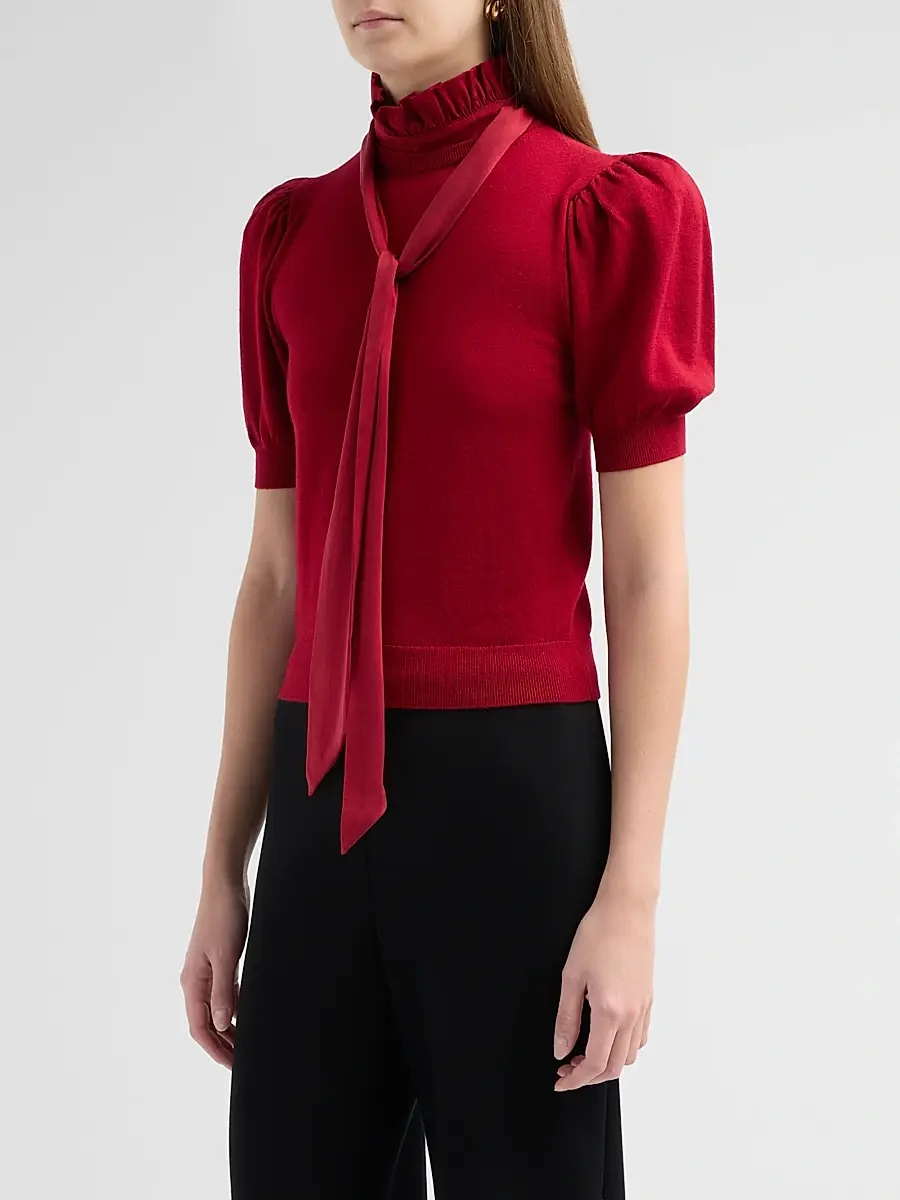 Alice + Olivia Women's Chase Puff Sleeve Tie Sweater | Thumbnail 4