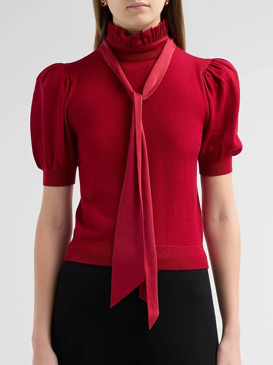 Alice + Olivia Women's Chase Puff Sleeve Tie Sweater | Thumbnail 5