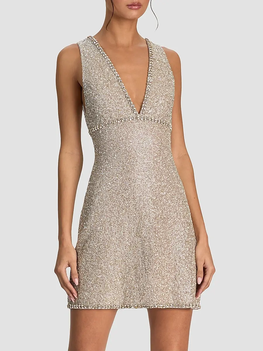 Alice + Olivia Women's Mandy Embellished PlungingV-Neck Mini Dress | Thumbnail 4