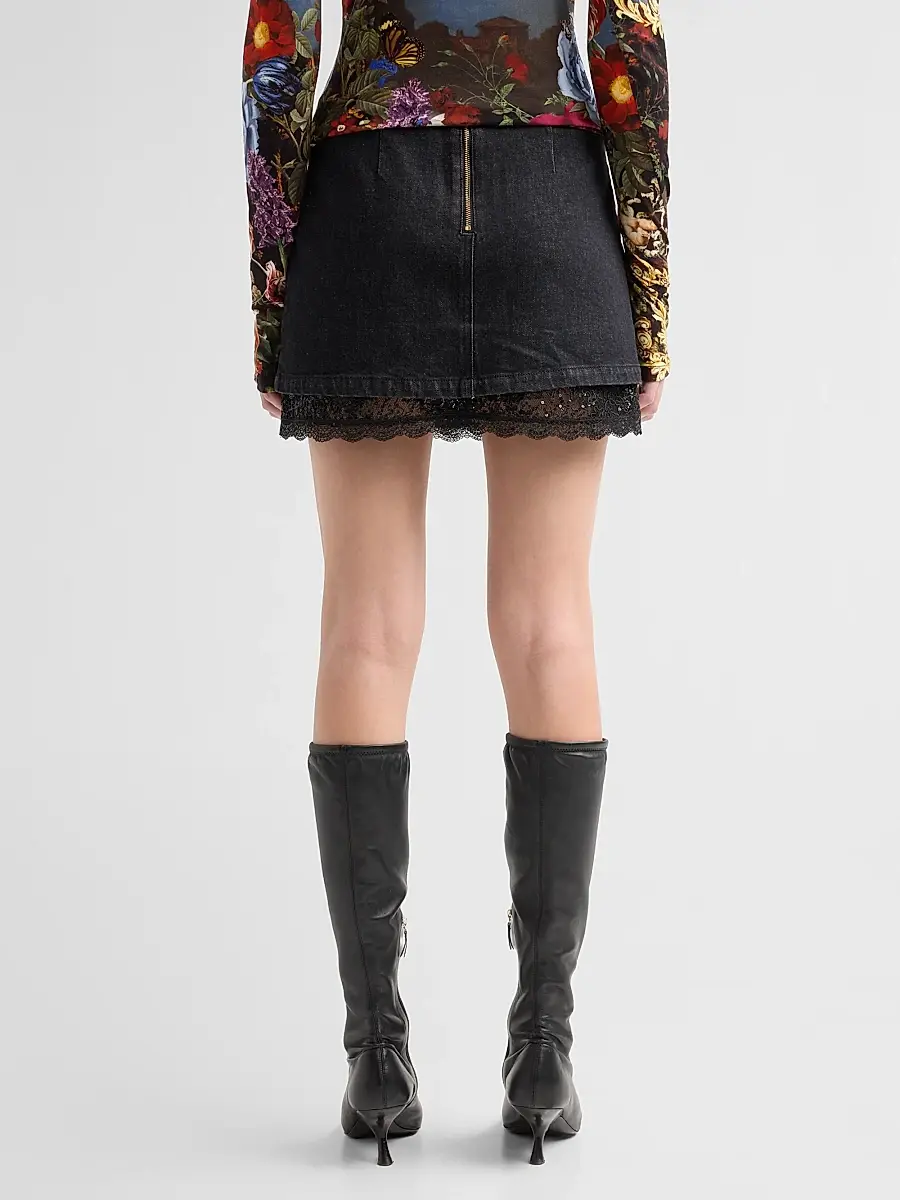 Alice + Olivia Women's Rubi Lace-Trim Denim Mini Skirt | Thumbnail 3