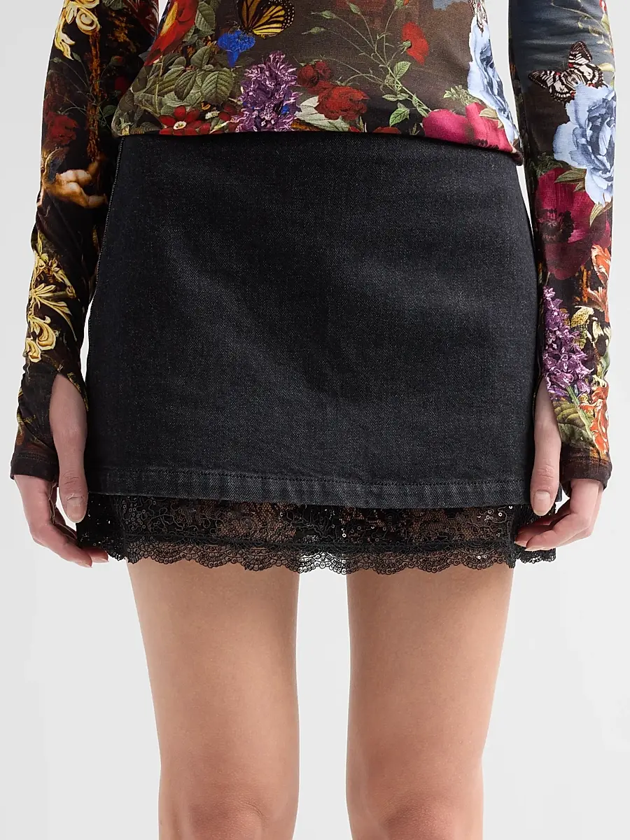 Alice + Olivia Women's Rubi Lace-Trim Denim Mini Skirt | Thumbnail 5