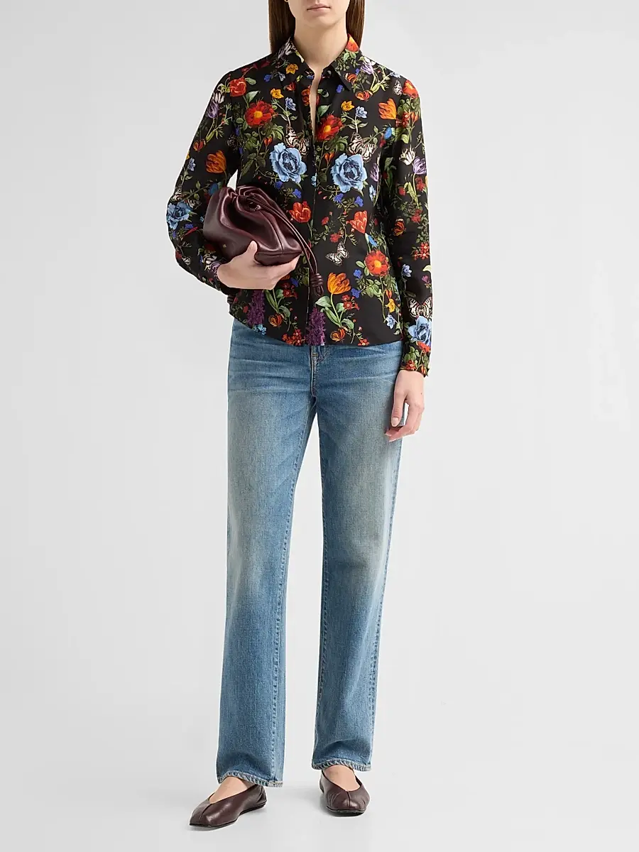 Alice + Olivia Women's Willa Floral Silk Button-Front Blouse | Thumbnail 2