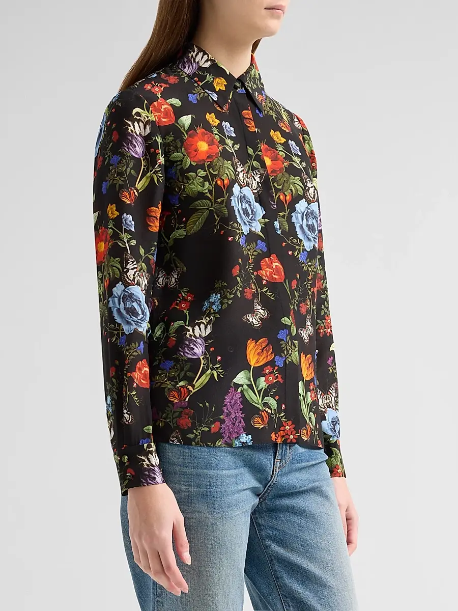 Alice + Olivia Women's Willa Floral Silk Button-Front Blouse | Thumbnail 4