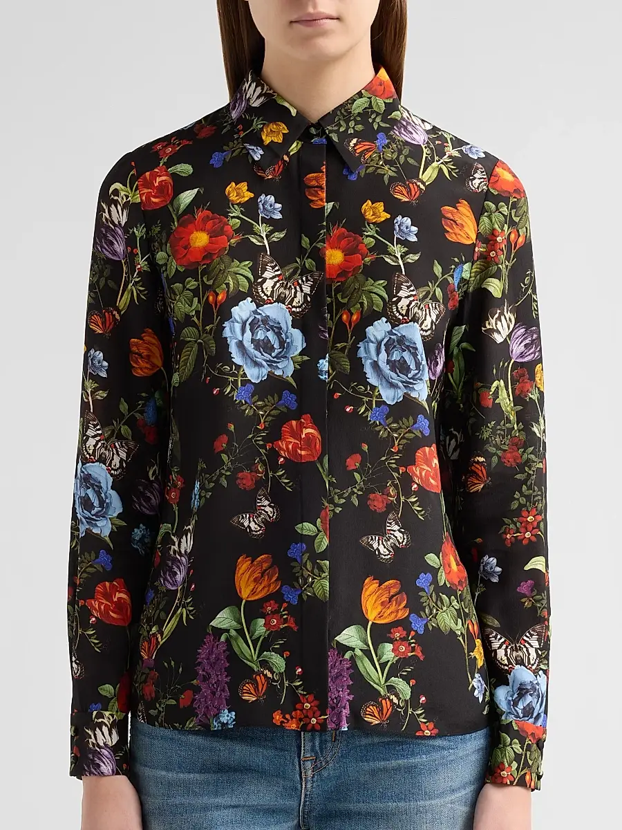 Alice + Olivia Women's Willa Floral Silk Button-Front Blouse | Thumbnail 5