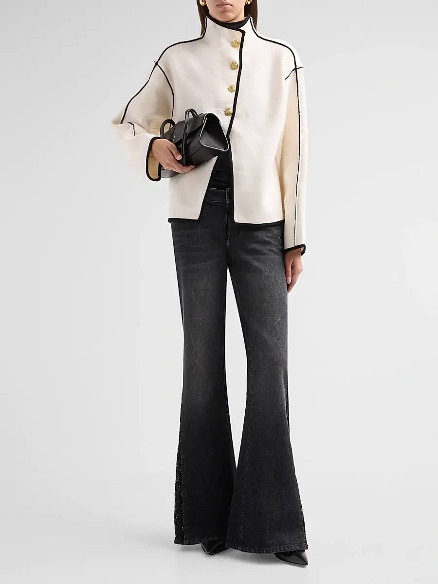 Alice + Olivia Women's Pearson Contrast-Trim Wool Sweater Jacket | Thumbnail 2 Alice + Olivia Women's Pearson Contrast-Trim Wool Sweater Jacket | Thumbnail 2