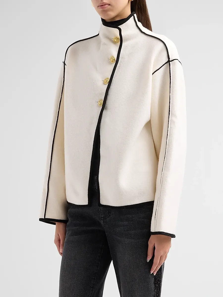 Alice + Olivia Women's Pearson Contrast-Trim Wool Sweater Jacket | Thumbnail 4 Alice + Olivia Women's Pearson Contrast-Trim Wool Sweater Jacket | Thumbnail 4