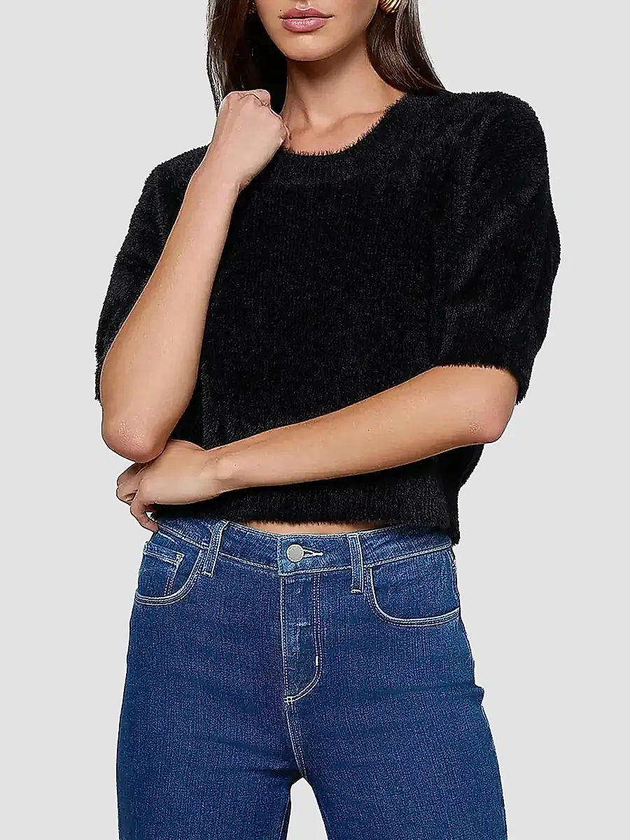 L'Agence Women's Guinevere Crop Fuzzy Knit Crewneck Sweater | Thumbnail 4