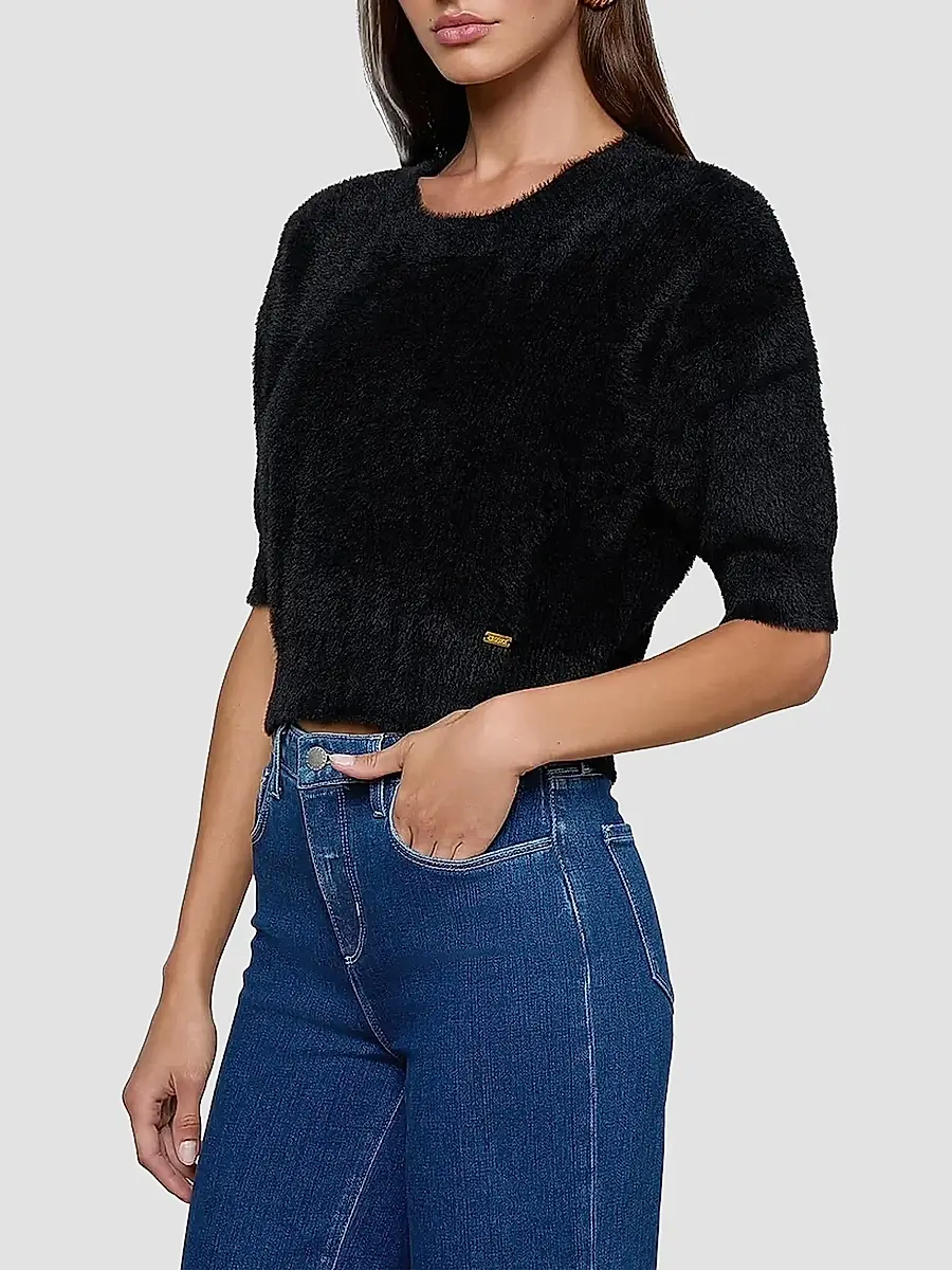 L'Agence Women's Guinevere Crop Fuzzy Knit Crewneck Sweater | Thumbnail 6