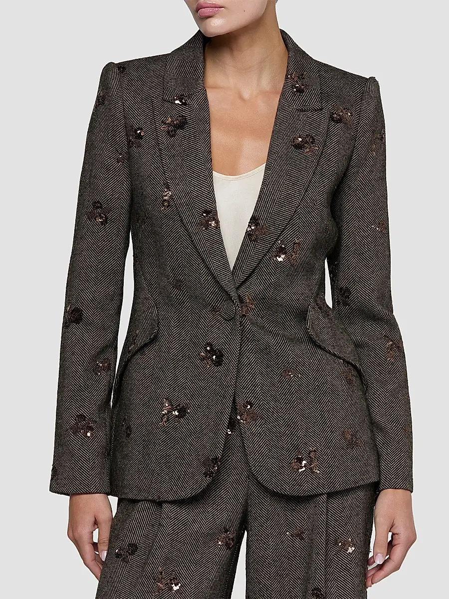 L'Agence Women's Chamberlain Sequin-Embellished Herringbone Blazer | Thumbnail 4 L'Agence Women's Chamberlain Sequin-Embellished Herringbone Blazer | Thumbnail 4