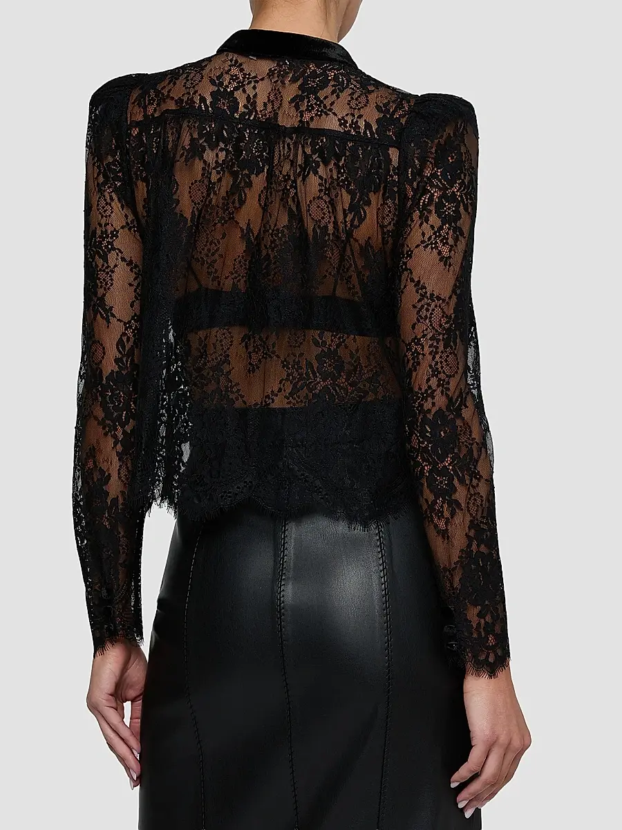 L'Agence Women's Dorothea Velvet Lace Blouse | Thumbnail 3